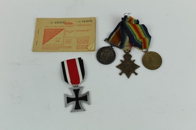 Lot 725 - First World War 1914 - 15 Star trio comprising 1914 - 15 Star, War and Victory medals named to 11923 PTE. M. McGibbon. C. GDS, together