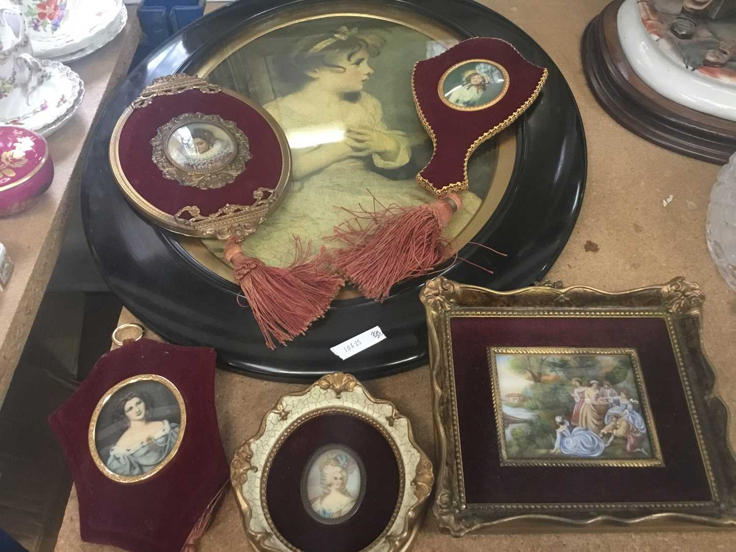 Lot 51 - Group of decorative 19th century style miniatures, Edwardian prints and other pictures