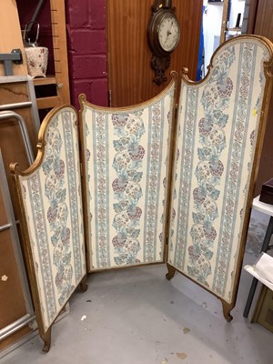 Lot 1072 - Decorative three fold screen with fabric panels