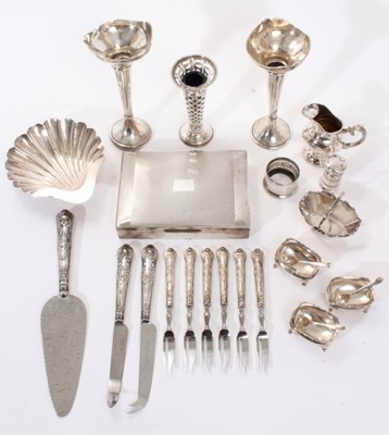 Lot 377 - Selection of miscellaneous silver including cigarette box,  butter dish, spill vases etc.