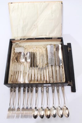 Lot 379 - 6 pairs Dutch silver dessert spoons and forks and a quantity of Continental silver plate