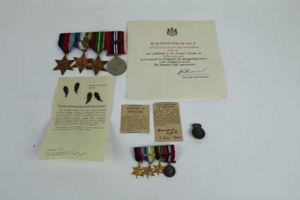 Lot 823 - Interesting Second World War Royal Navy Volunteer Reserve medal comprising 1939 - 1945 Star, Atlantic Star with France and Germany clasp, Pacific Star and War medal with M.I.D.