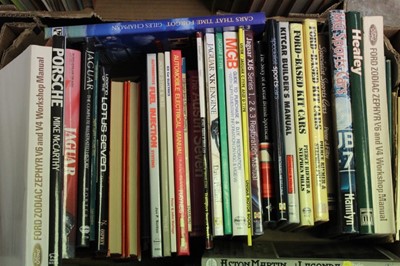 Lot 2032 - Five boxes of various classic car workshop manuals to include Haynes manuals and others (5 boxes)