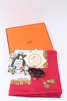 Lot 2061 - Hermes Silk Scarf 'Vue du Carrosse de' by Hugo Grygkar in original Hermes orange box with Hermes brown ribbon. Unused.