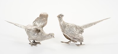 Lot 300 - Pair of English cast silver game birds by Edward Barnard London 1963