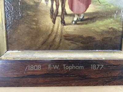 Lot 150 - Francis William Topham (1808-1877), oil on panel, A young peasant girl and her donkey on a hilly track, in rosewood frame, 16.5 x 15.4cm