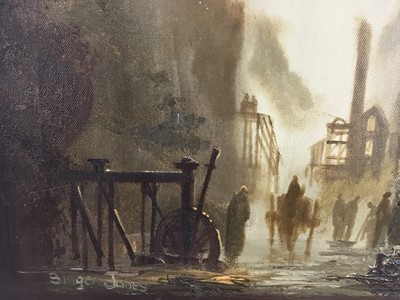Lot 115 - Singer Jones, oil on canvas - Welsh mining scene in the early morning, signed, 30 x 40cm, framed