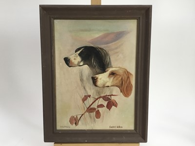 Lot 106 - H Hawthorn, early 20th century, oil on canvas, Two English Setters, signed and inscribed, in painted frame.  37 x 27cm