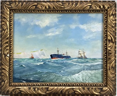 Lot 110 - Frederick Harris, oil on canvas board - Shipping off Dover, signed, in gilt frame.  23 x 29cm