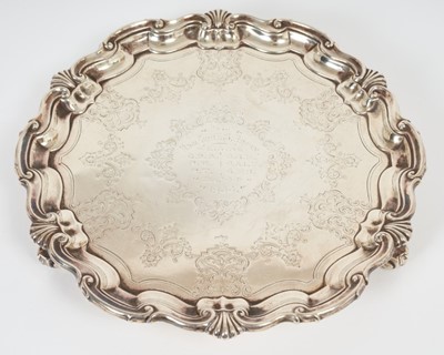 Lot 309 - Edwardian silver salver engraved ‘From Major General E.S. Brook 1906’ Sheffield 1904.