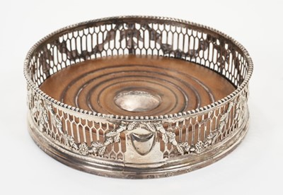 Lot 313 - Georgian silver wine coaster with pierced decoration, Hallmarked Sheffield (date rubbed).