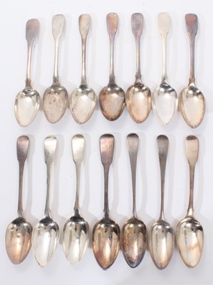 Lot 318 - Collection of fourteen Georgian and later silver table spoons (various dates and makers)