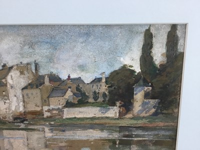 Lot 66 - Robert Hope (1869-1936) watercolour, buildings beside a river, possibly Edinburgh, signed