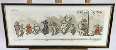 Lot 454 - Boris O’Klein “Dirty Dogs of Paris” etching - 'Chacun son tour', 51cm overall in glazed Hogarth frame