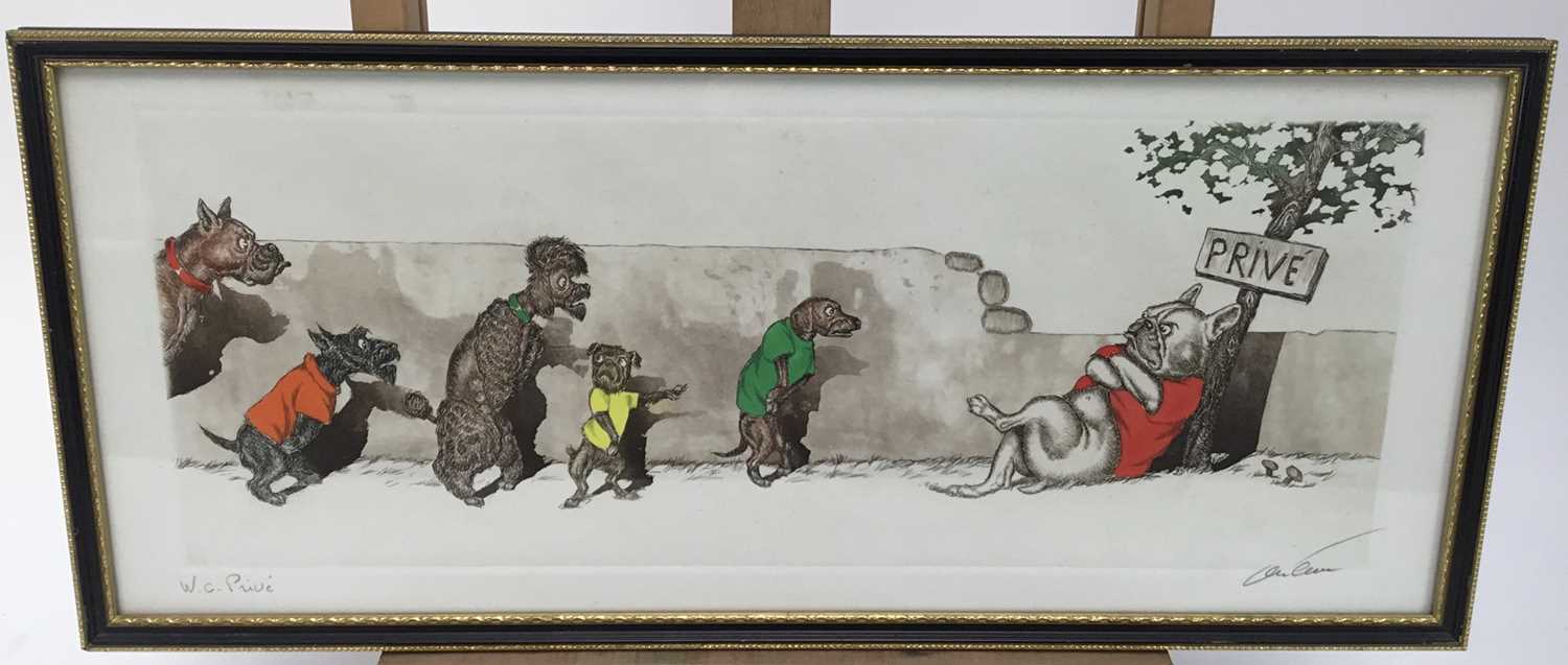 Lot 45 - Boris O’Klein “Dirty Dogs of Paris” etching - 'W.C. Prive', 51cm overall in glazed Hogarth frame