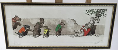 Lot 459 - Boris O’Klein “Dirty Dogs of Paris” etching - 'W.C. Prive', 51cm overall in glazed Hogarth frame