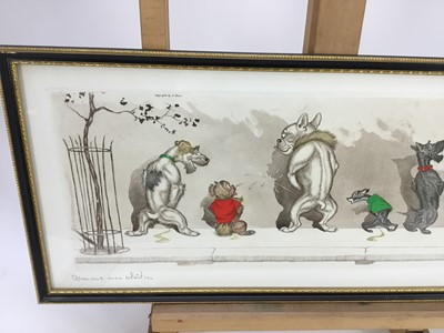 Lot 455 - Boris O’Klein “Dirty Dogs of Paris” etching - 'Comme nos Maitres', 51cm overall in glazed Hogarth frame
