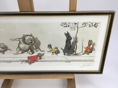 Lot 453 - Boris O’Klein “Dirty Dogs of Paris” etching - 'A la Queue', 51cm overall in glazed Hogarth frame