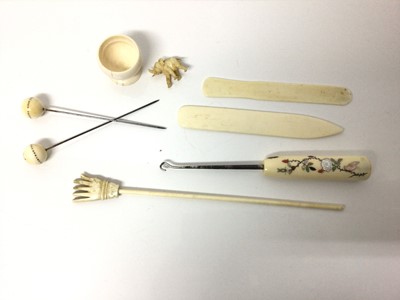 Lot 7 - Japanese ivory and shibyama button hook, and other items