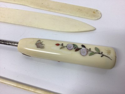 Lot 7 - Japanese ivory and shibyama button hook, and other items