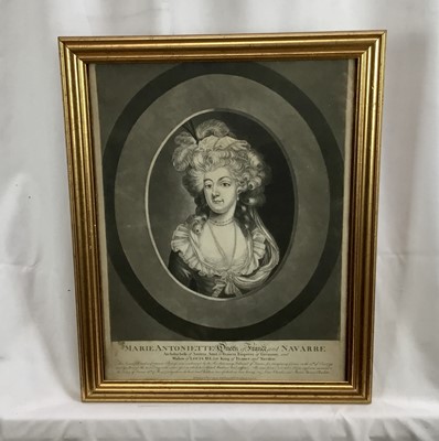 Lot 119 - Late 18th century black and white mezzotint - 'Marie Antoinette Queen of France and Navarre', pub. Robert Sayer London 11 Nov 1793, 25cm x 35cm in glazed frame