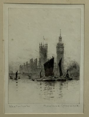 Lot 121 - Rowland Langmaid (1897-1956) etching - 'Westminster', signed and titled in pencil, 15cm x 20cm, in glazed frame