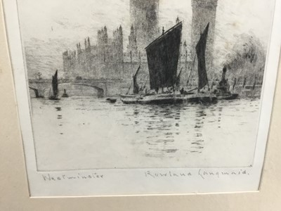 Lot 121 - Rowland Langmaid (1897-1956) etching - 'Westminster', signed and titled in pencil, 15cm x 20cm, in glazed frame