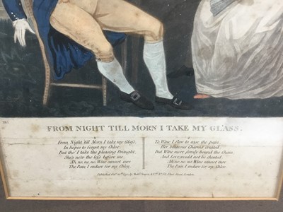 Lot 122 - Late 18th century caricature - 'From night till morn I take my glass', pub. Oct. 20th 1792 printed Robert Sayer London, 25cm x 37cm, in glazed frame