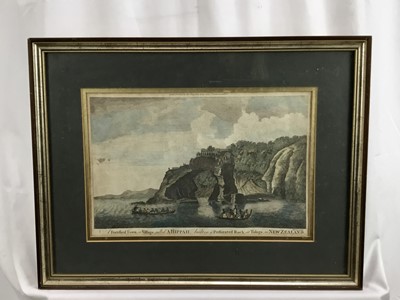 Lot 126 - 18th century hand coloured engraving - 'A Fortified town called Ahippah,.. Tolaga,.. New Zealand', pub. London, possibly 1785, by Alexander Hogg, 33cm x 22cm, in glazed frame