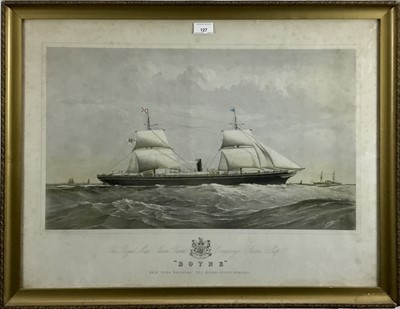 Lot 127 - 19th century tinted lithograph - The Royal Mail Steam Packet Company's steam ship 'Boyne', London; Maclure and Macdonald, 61cm x 36cm, in glazed frame.