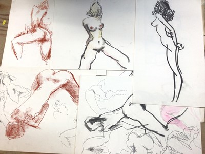 Lot 372 - Peter Collins (1923- 2001) folio of charcoal female nude sketches and portraits (29)