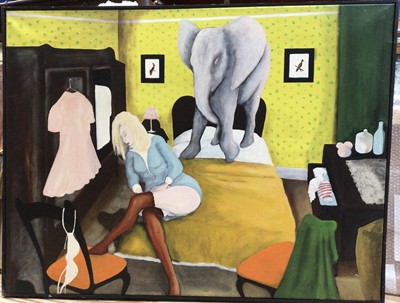 Lot 265 - Eddie Wolfram (b. 1940) oil on canvas- Bed Sitter