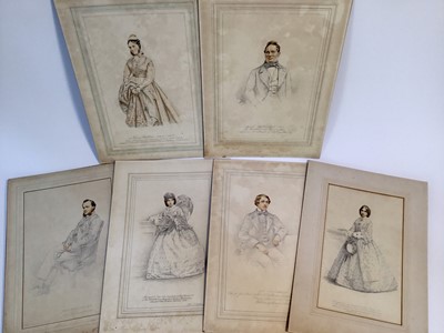 Lot 230 - Late 19th century group of watercolour portraits - the Billiat family, circa 1850, each 19cm x 29cm, in mounts, unframed (6)