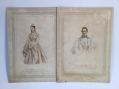 Lot 230 - Late 19th century group of watercolour portraits - the Billiat family, circa 1850, each 19cm x 29cm, in mounts, unframed (6)