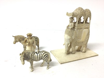 Lot 45 - Fine quality 19th century Indian carved ivory ornament of an elephant with howdah