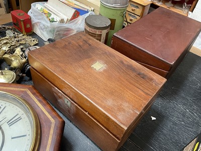 Lot 143 - Sundries including Victorian mahogany wall clock, teapot stand, boxes, tea cards and other items