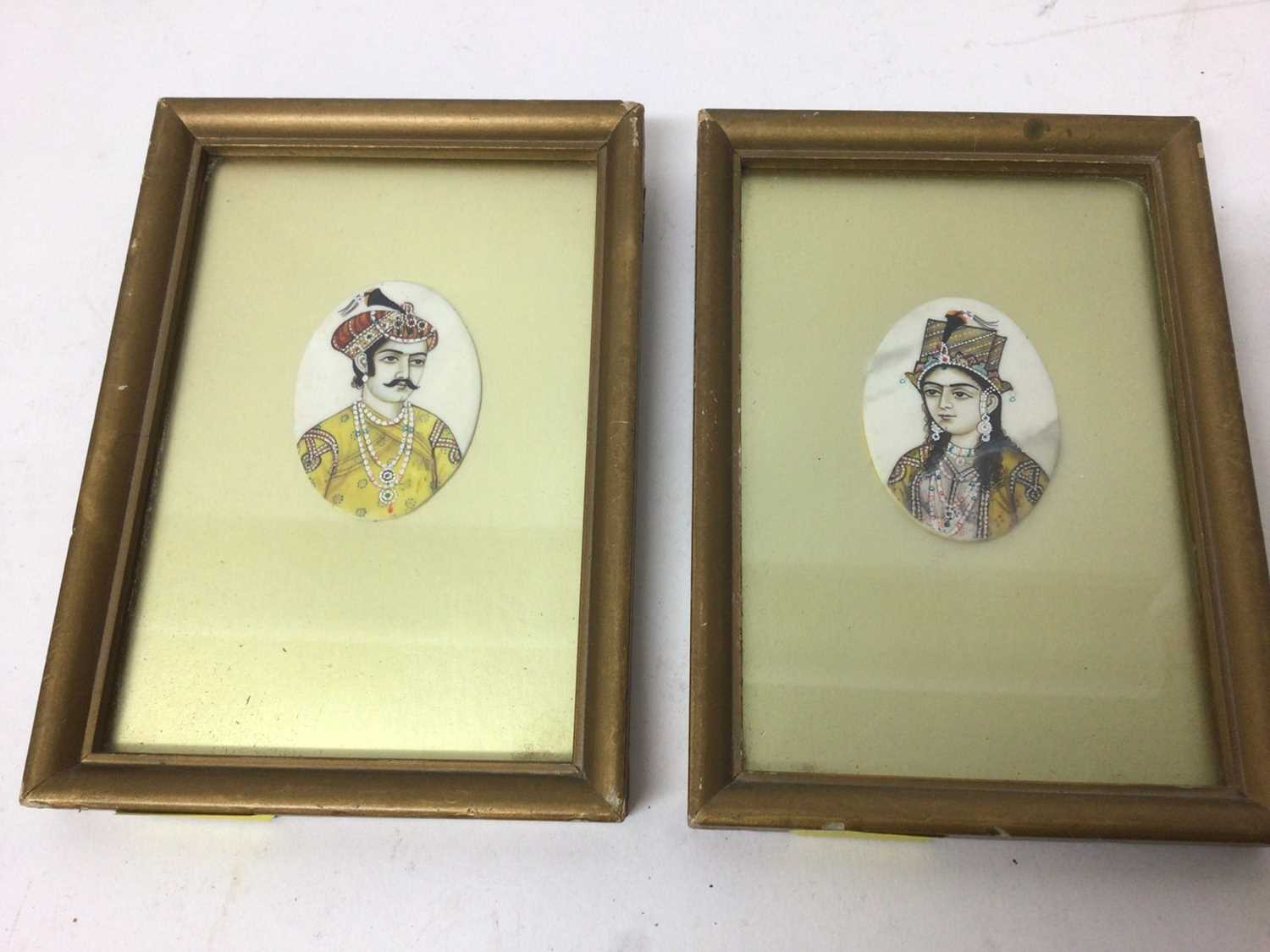 Lot 47 - Two good quality early 20th century Indian portrait Moghul miniatures on ivory of Jehangir and Nur Jehan