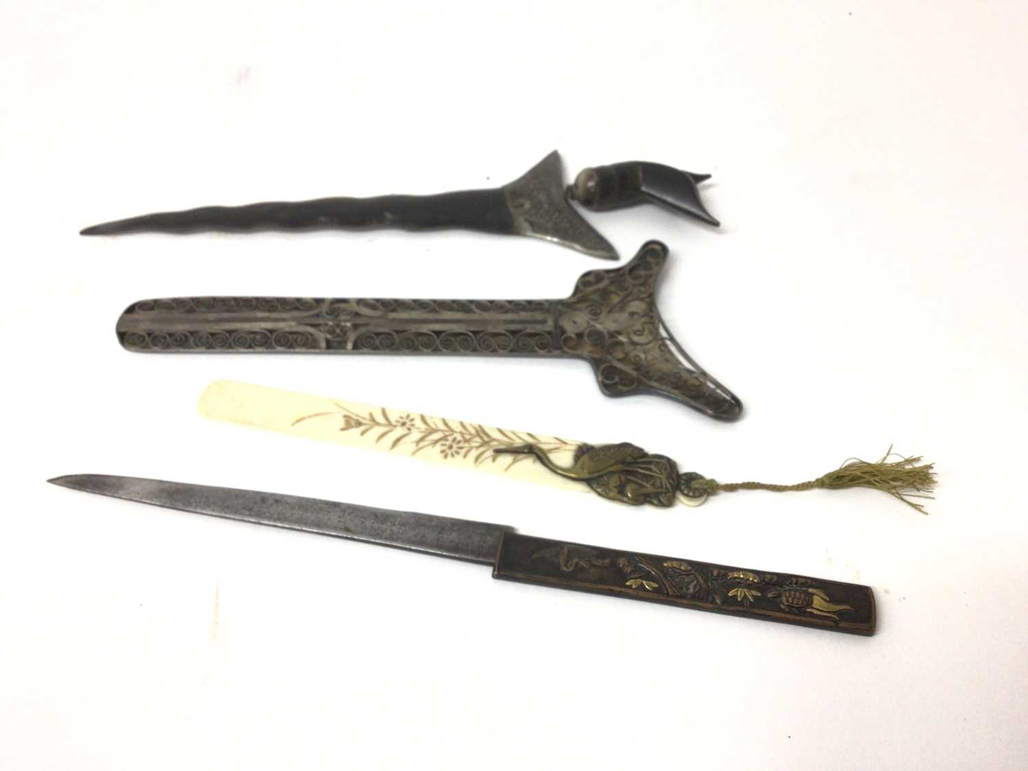 Lot 49 - 19th century Japanese Meiji period knife together with a similar letter opener and a white metal Kris
