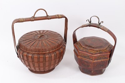 Lot 834 - Antique Chinese food carrier and an antique Japanese basket food carrier