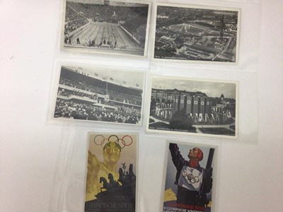 Lot 1413 - 1936 Berlin Olympics real photographic and artist drawn postcards in album and book.