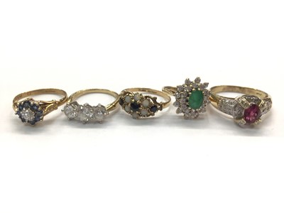 Lot 656 - Five 9ct gold gem set dress rings