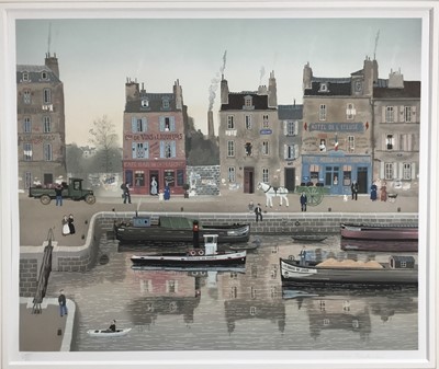 Lot 340 - Michel Delacroix (b. 1933) lithograph - Canal scene, signed and numbered 132/200, image 59 x 72cm