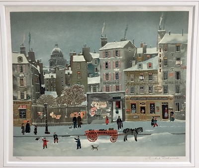 Lot 343 - Michel Delacroix (b. 1933) lithograph - Snowy street, signed and numbered 43 / 150, image 46 x 55cm