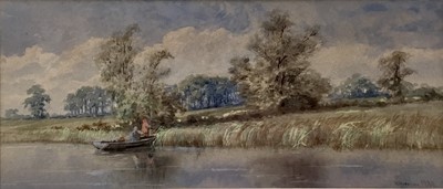 Lot 101 - Charles Harmony Harrison (1842-1902) watercolour - figures on the river, signed and dated 1889