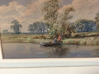Lot 101 - Charles Harmony Harrison (1842-1902) watercolour - figures on the river, signed and dated 1889