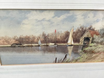 Lot 102 - Charles Harmony Harrison watercolour- the boat house, signed in glazed gilt frame