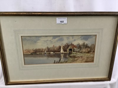 Lot 142 - Charles Harmony Harrison watercolour- the boat house, signed in glazed gilt frame