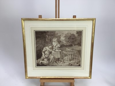 Lot 55 - 19th century stipple engraving - Children with chickens, 33cm x 27cm in glazed gilt frame