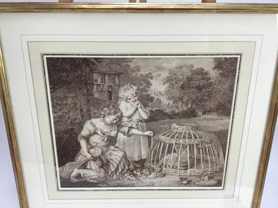 Lot 55 - 19th century stipple engraving - Children with chickens, 33cm x 27cm in glazed gilt frame