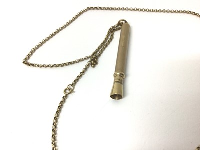 Lot 67 - 9ct gold cigar pricker and a yellow metal chain